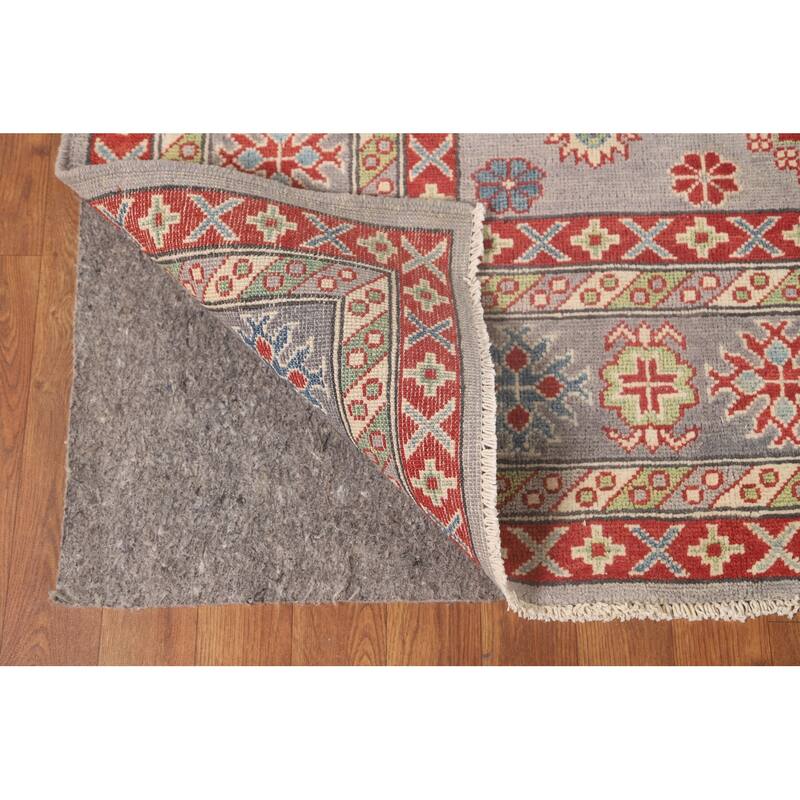Geometric Kazak Oriental Area Rug Handmade Grey Wool Carpet - 8'2" x 10'0"