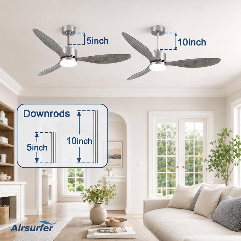 Airsurfer 52 in LED Ceiling Fan with Light, 3 Blades, Remote Control, 6 Speeds