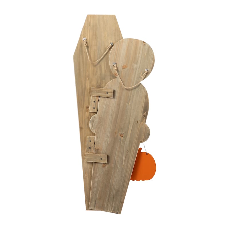 Glitzhome 38"H & 42"H Halloween Wood Mummy and Welcome Coffin Porch Decor, Two Function (S/2 or One Piece)