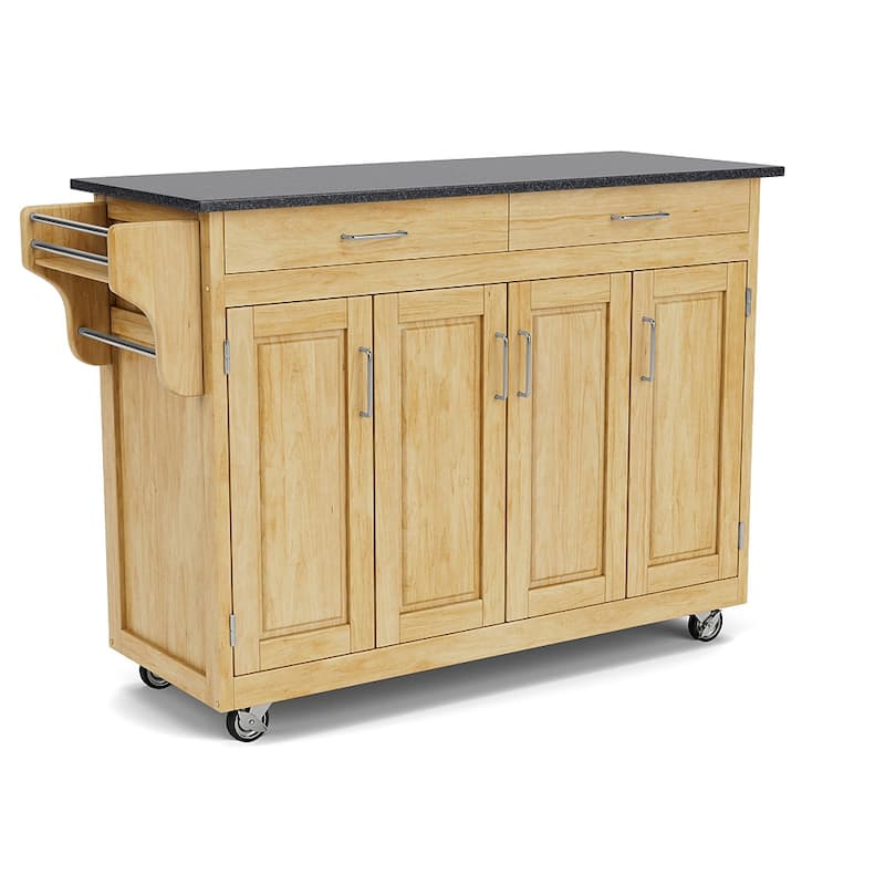 Copper Grove Puff Island Natural Finish Black Granite Top Kitchen Cart - Kitchen Cart - Granite/Marble