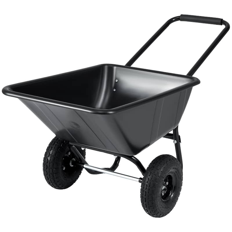 Dual-Wheel Wheelbarrow Garden Utility Cart with Pneumatic Tires-Black - Beige