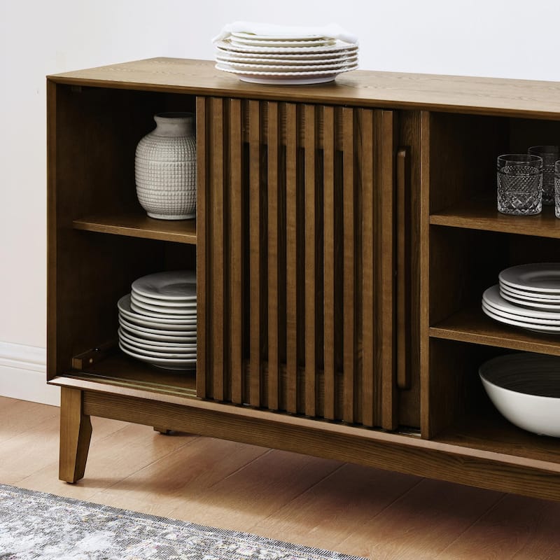 47" Farmhouse Sideboard - Fluted Cabinet with Solid Wood Feet