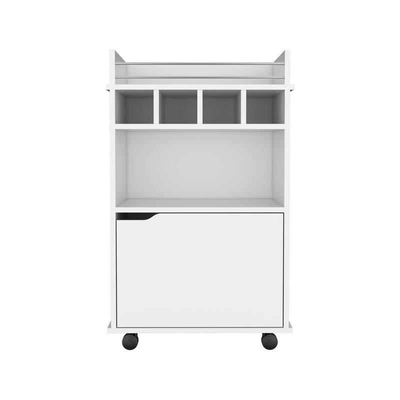 Bar Cart with 2 Open Shelves 4 Cubbies and Cabinet