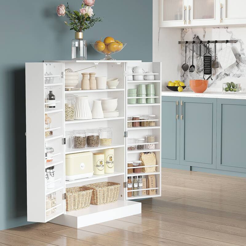 Modern Buffet Kitchen Pantry Cabinet with Adjustable Shelves and Side Racks, Small Storage Organizer Cabinet with Doors