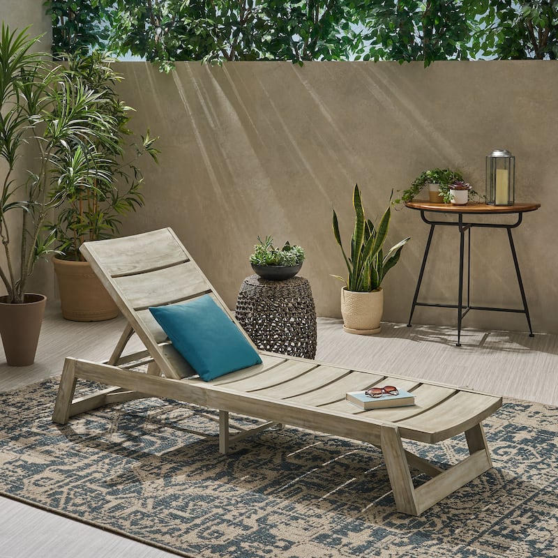 Roomfitters Outdoor Acacia Wood Chaise Lounge Chairs, Adjustable Recline, Patio Poolside Loungers - Grey