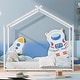 preview thumbnail 3 of 9, White Twin Size Metal House Platform Bed with Trundle and Roof