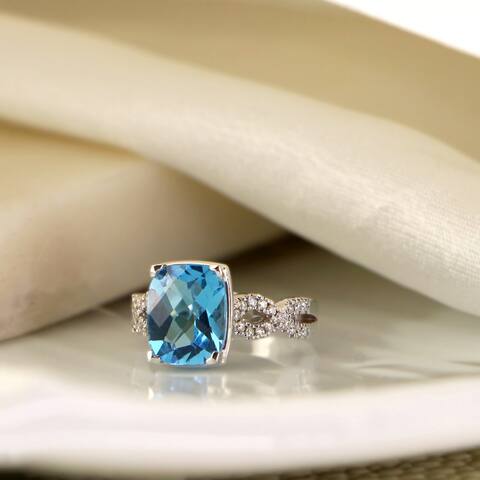 Auriya 3 9/10ct Cushion-cut Swiss-blue Topaz and Diamond Engagement Ring 1/5ctw 14k Gold