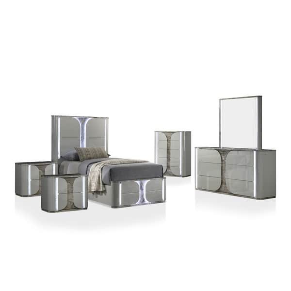 slide 2 of 34, Furniture of America Sherri Modern 6-Piece Light Grey Solid Wood Kids Platform Bedroom Set with LED Full