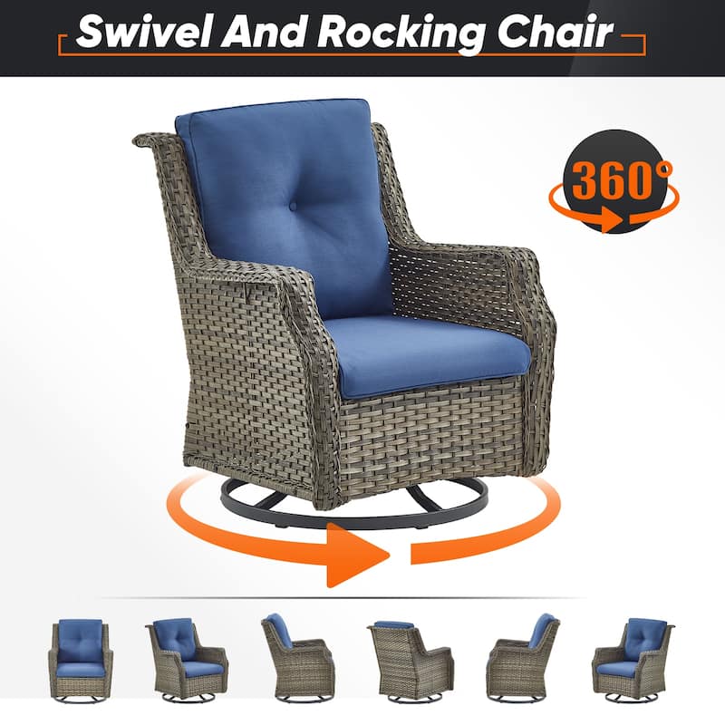 5 Piece Patio Chairs Set, Swivel Rocking Chairs with Ottoman - Grey