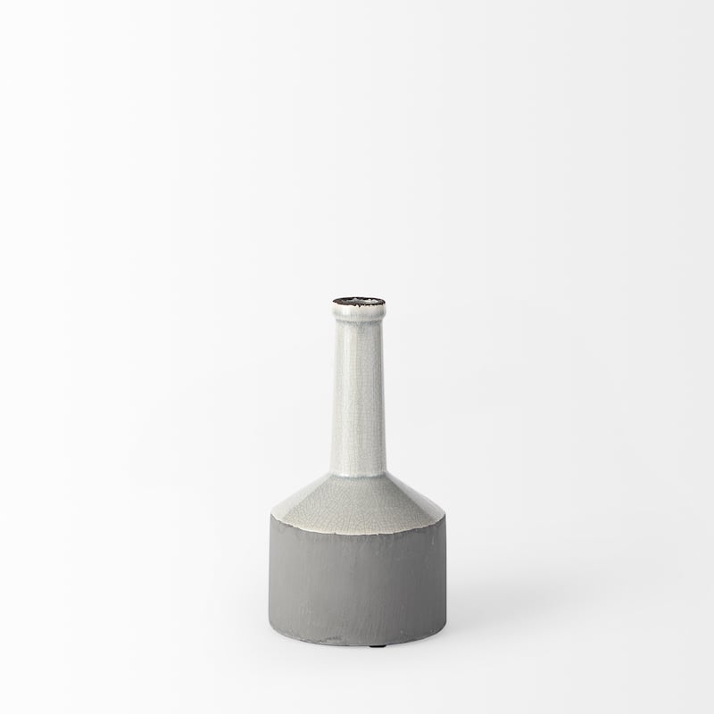HomeRoots 16" Gray and Off White Ceramic Tall Jug Vase
