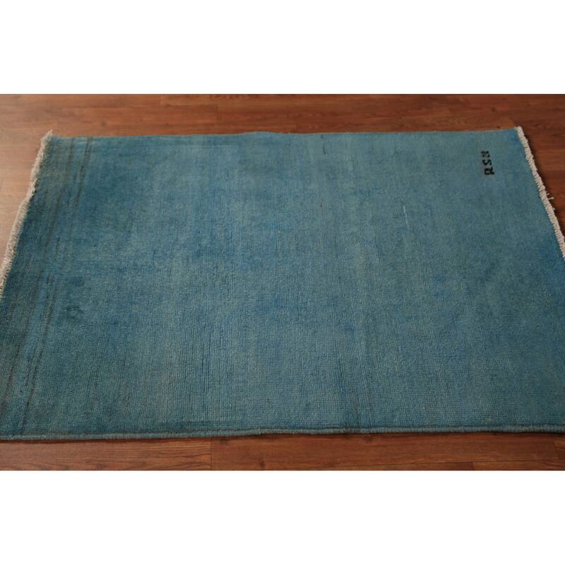 Blue Modern Gabbeh Oriental Rug Handmade Foyer Wool Carpet - 3'0" x 3'10"