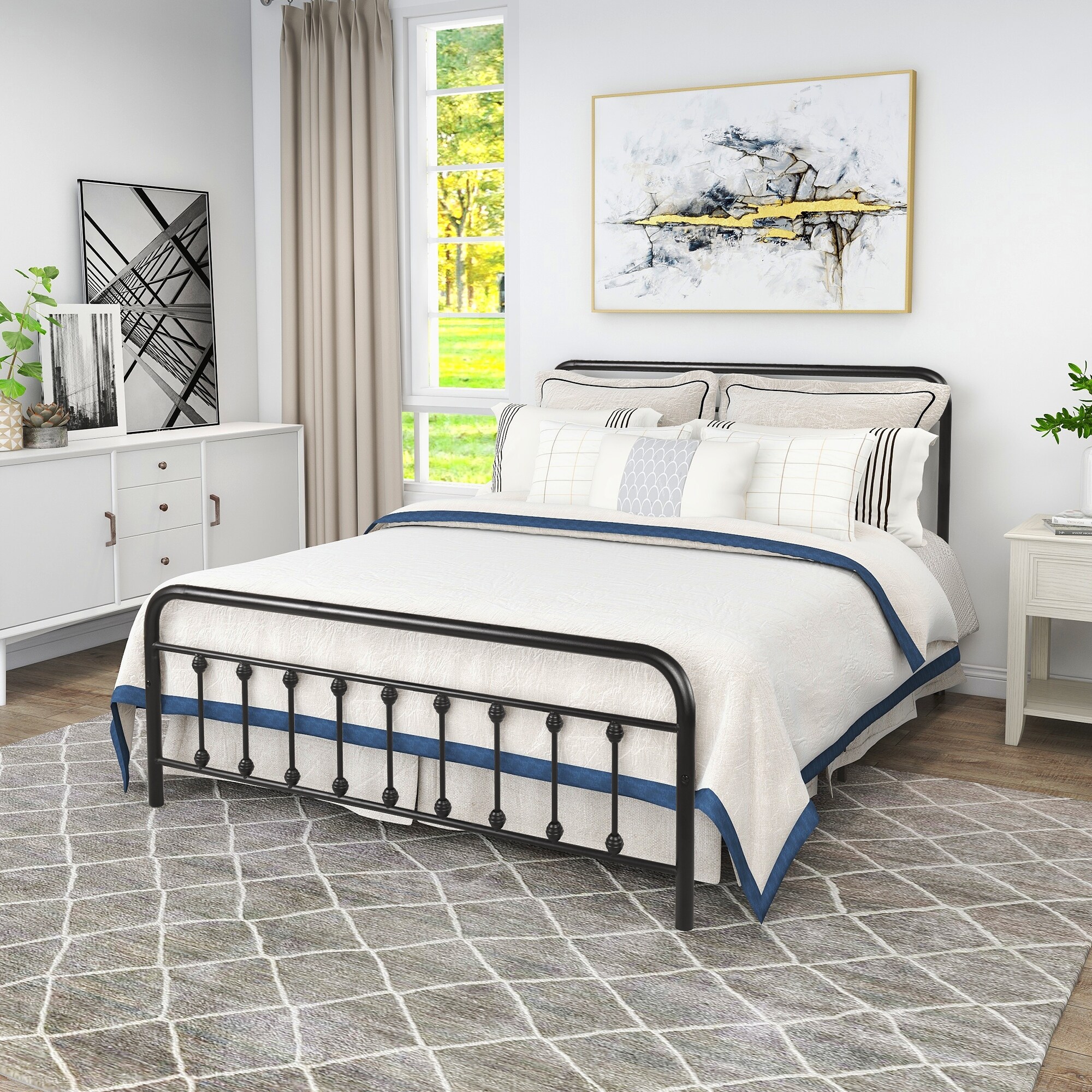 Black metal queen shop headboard and footboard