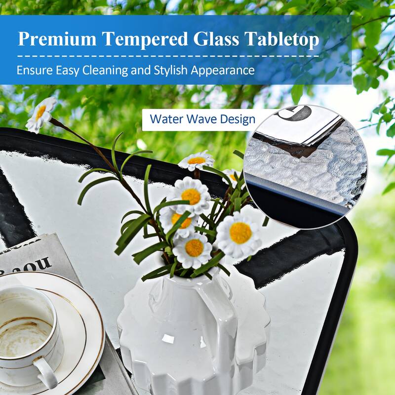 Outdoor Bistro Table Patio Side Table with Tempered Glass Tabletop