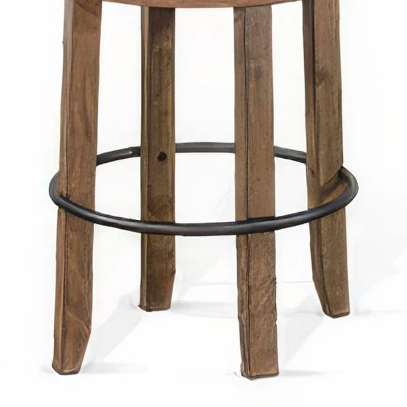 Yael Swivel Backless Barstool Set of 2, Gray Faux Leather, Brown Wood