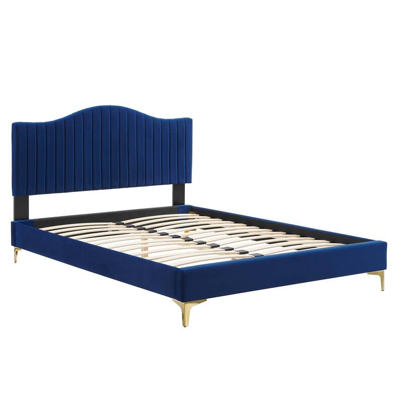 Juniper Channel Tufted Performance Velvet Queen Platform Bed - Navy