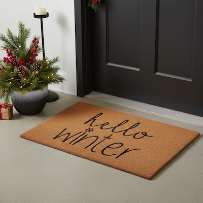 HomeRoots 17" X 29" Brown And Black Christmas Outdoor Coir Door Mat - 17.00' X '29.00