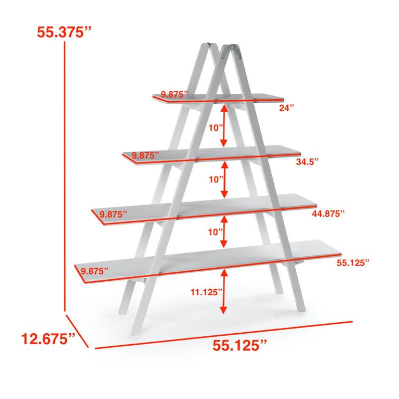 White 4 Tier A-Frame Wooden Ladder Bookcase
