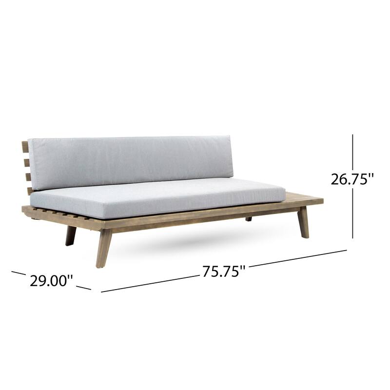 Deco Outdoor Sofa, 2 Seater, Gray Fabric, Brown Slatted Wood, 76 Inch