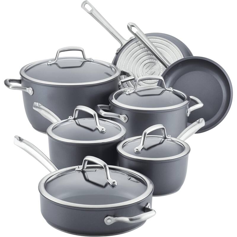 Accolade Nonstick Cookware Pots and Pans Set, 12 Piece - Moonstone Gray