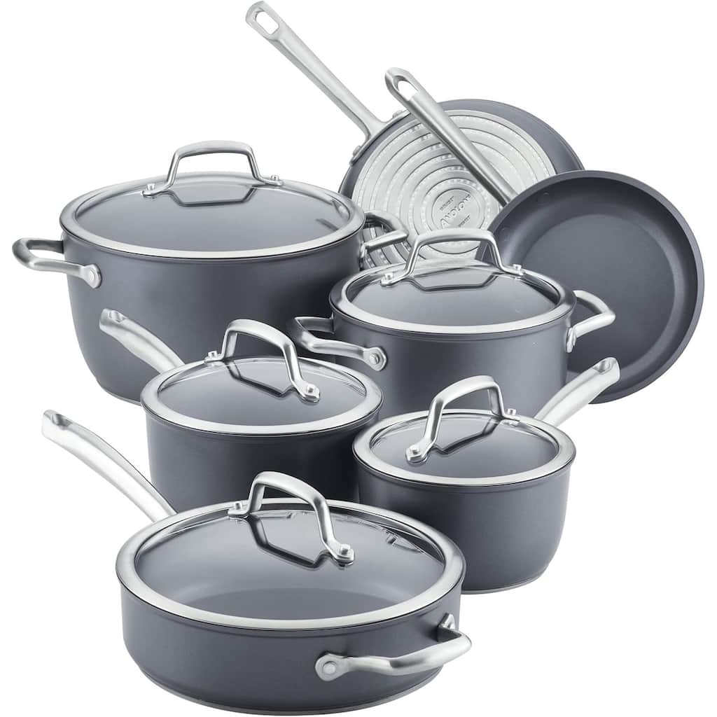 Accolade Nonstick Cookware Pots and Pans Set, 12 Piece - Moonstone Gray
