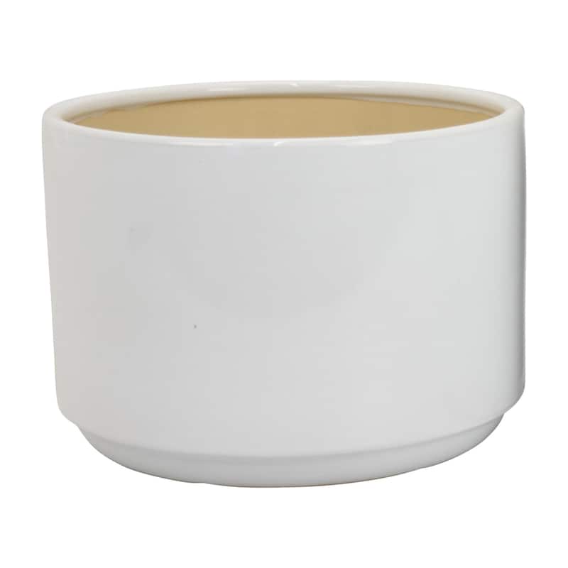 Accent Planter Set of 2, Wide Base, Modern Minimalist White Ceramic