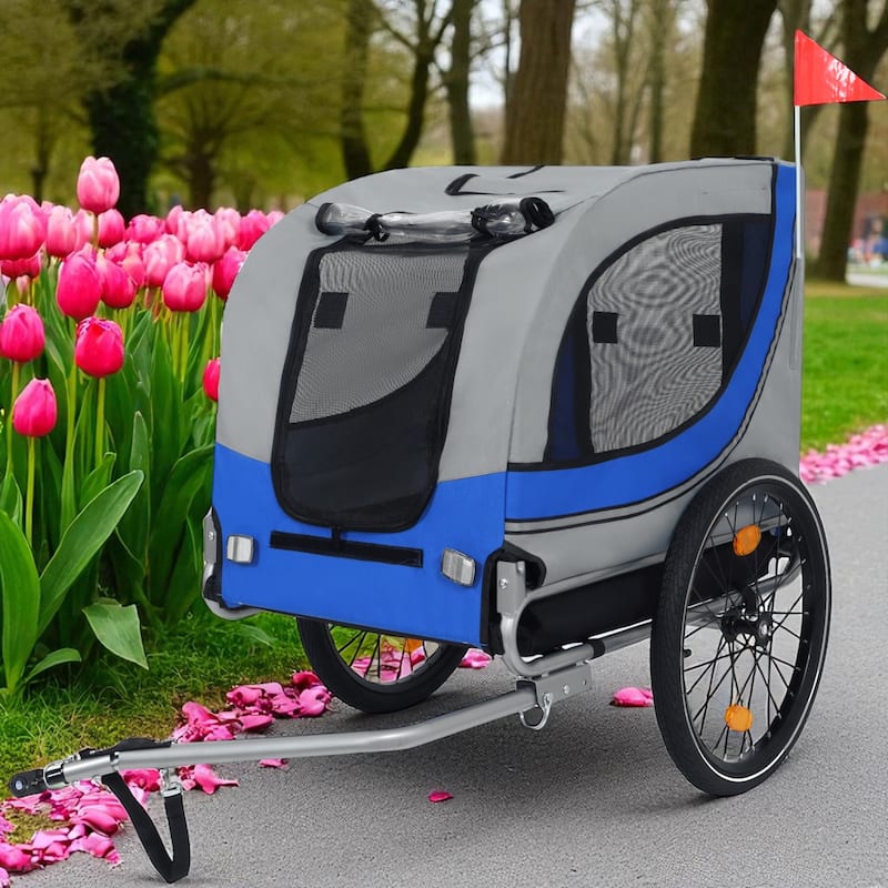Large Folding Dog Bike Trailer - 66LB Capacity Pet Bicycle Carrier with Steel Frame, All-Terrain Wheels & Rain Cover