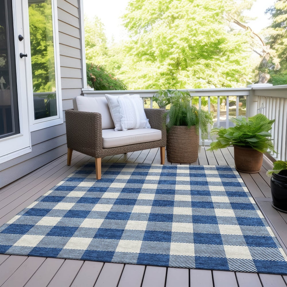 Machine Washable Indoor/ Outdoor Chantille Plaid Rug