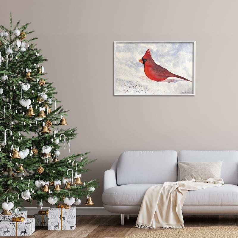 Stupell Red Cardinal in Snow Framed Giclee Art Design By Stephanie Fielden