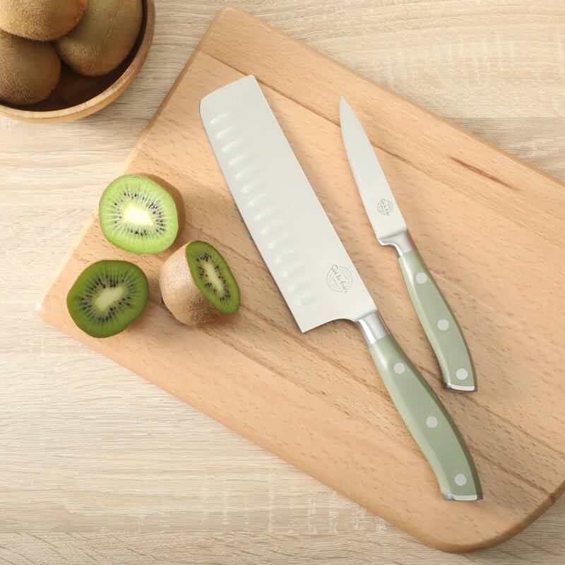 Sur La Table Kitchen Essentials 5 Piece German Steel Blade With Triple Riveted Handle Set on Beechwood Magentic Block