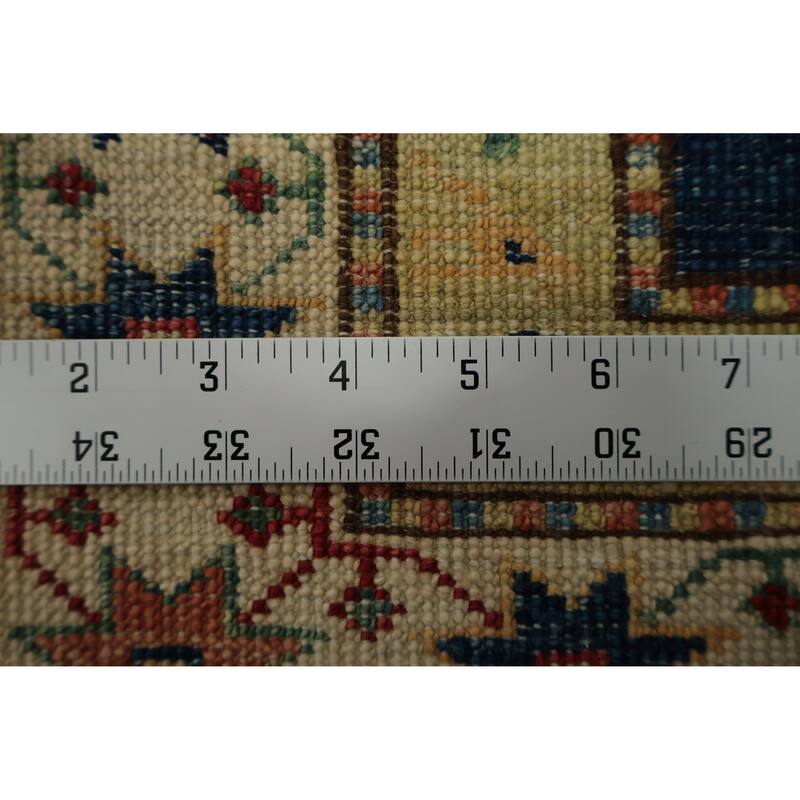 Hand Knotted Oriental 100% Wool Carpet Traditional Geometric Navy Blue & Blues Kazak Area Rug - 6' 0'' X 4' 0''