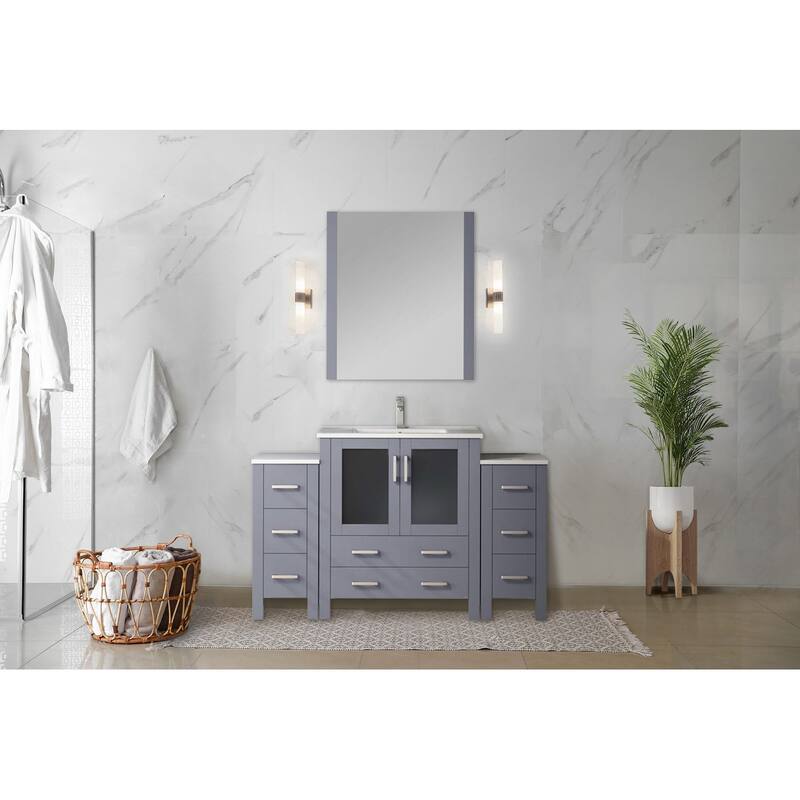 Volez Single Bath Vanity with Side Cabinets and White Ceramic Top - 54