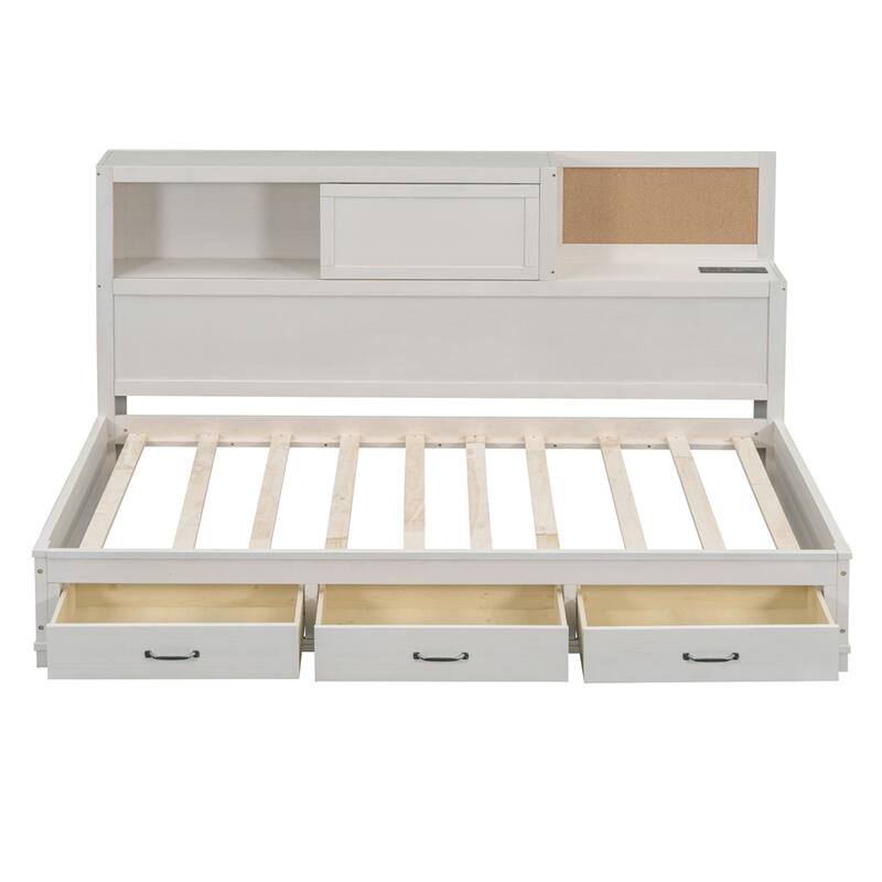 Twin Size Wooden Daybed with Drawers,A Set of Sockets and USB Ports