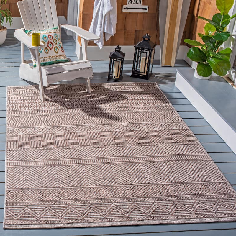 SAFAVIEH Courtyard Zorana Indoor/ Outdoor Waterproof Patio Backyard Rug - 6'7" x 9'6" - Grey/Brown