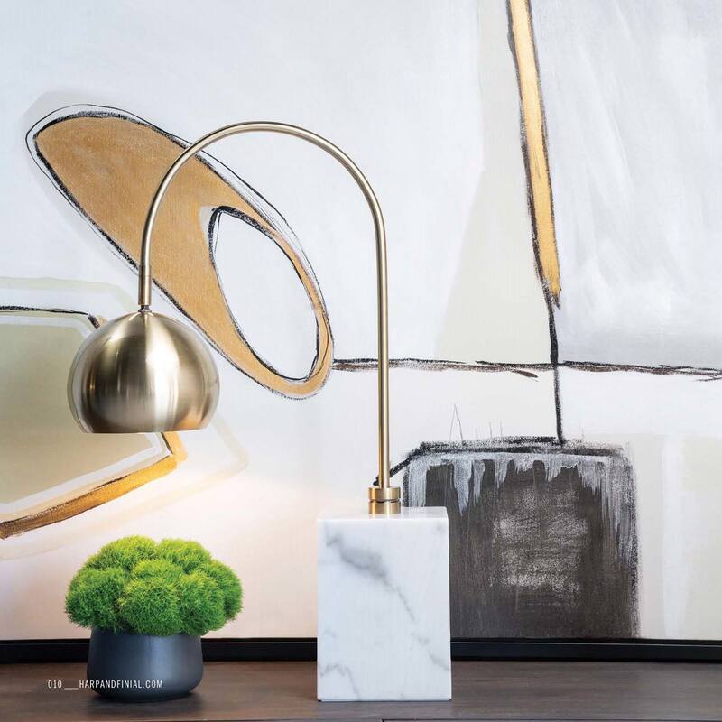 Harp & Finial Woolsey Antique Brass Table Lamp - Marble Base