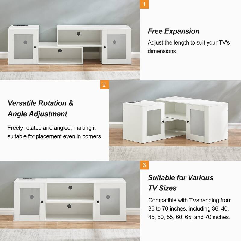 VECELO TV Stand with LED Lights & Power Outlets, Storage Shelves - 55 inches
