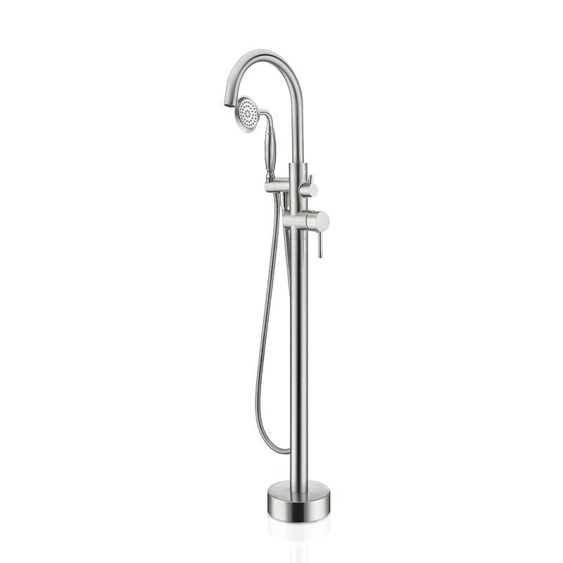 Freestanding Tub Filler Bathtub Faucet Brushed Nickel with Hand Held Shower Floor-Mount - Brushed Nickel