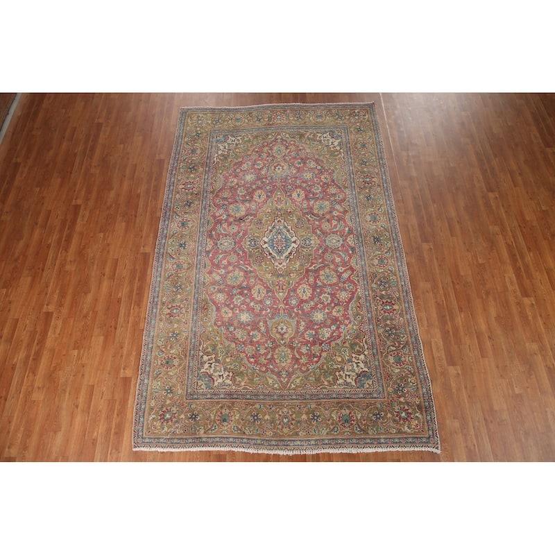 Kashan Vegetable Dye Persian Antique Area Rug Handmade Wool Carpet - 6'5" x 10'5"