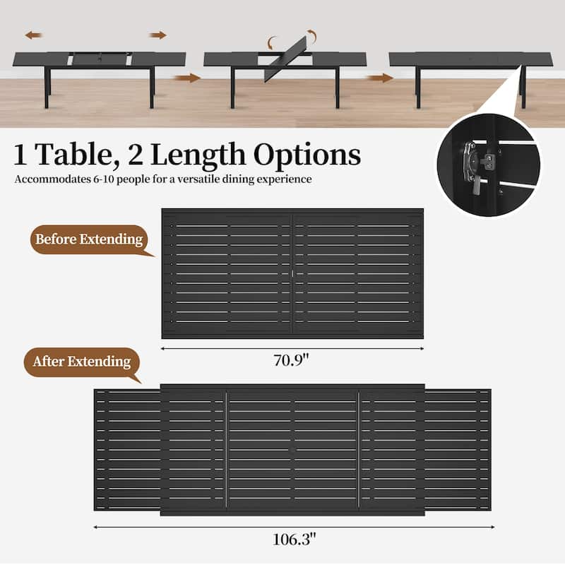 7/9/11-Piece Outdoor Dining Set with Aluminum Rectangular Extendable Patio Table and 6/8/10 Textilene Patio Chairs