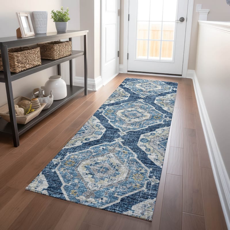 Premium Washable Super Soft Boho Heriz Mayfield Rug - Blue - 2' 3" x 7' 6" - Runner