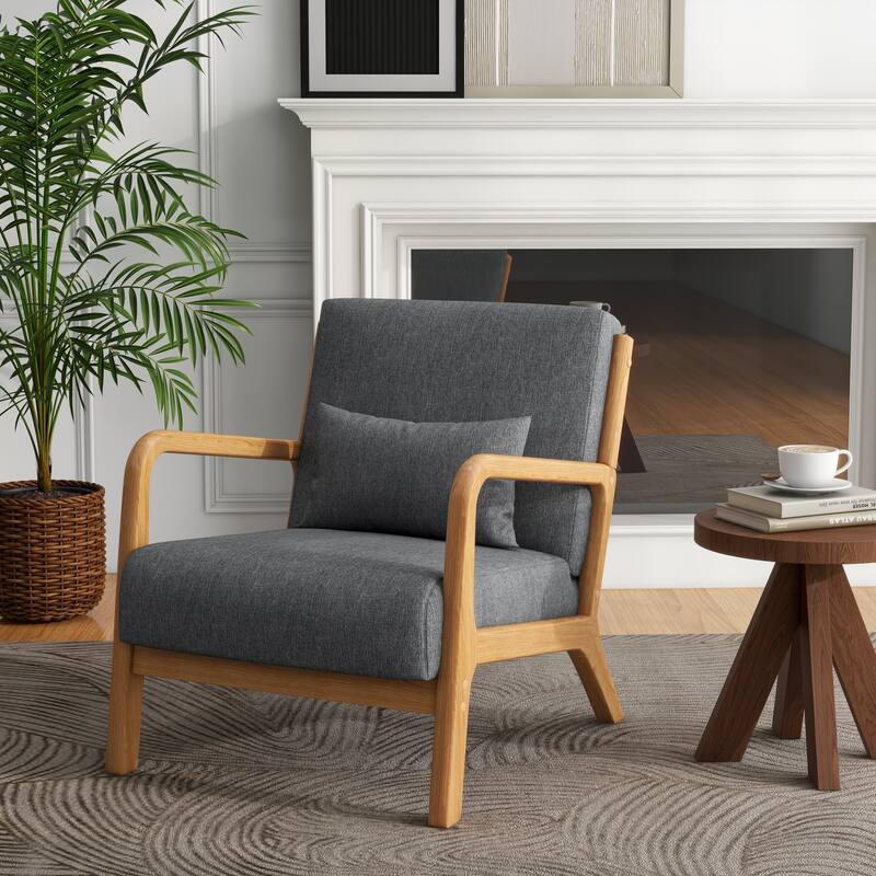 Mid-Century Modern Upholstered Accent Chair with Wood Frame