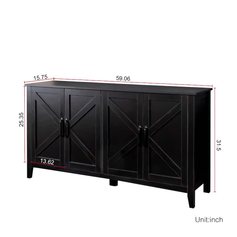 Cabinet with 4 Doors and 4 open shelgves,Freestanding Sideboard Storage Cabinet Entryway Floor Cabinet