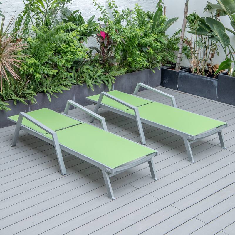 LeisureMod Set of 2 Stackable Beach Pool Sunbathing Chaise Loungers - Adjustable Outdoor Sun Lounge Chairs for Patio Backyard