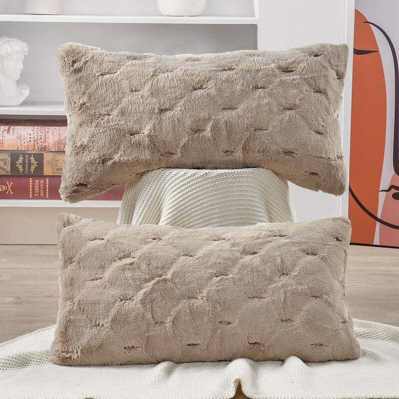 Serenta JacquardRabbit FauxFur Pillow Cover 2 Piece, NO INSERT