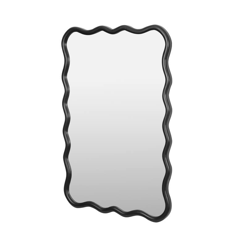 Mia Solid Wood Wavy Rectangle Wall Mirror with HD Reflection and Artistic Frame Design by GDFStudio - 40" x 28"