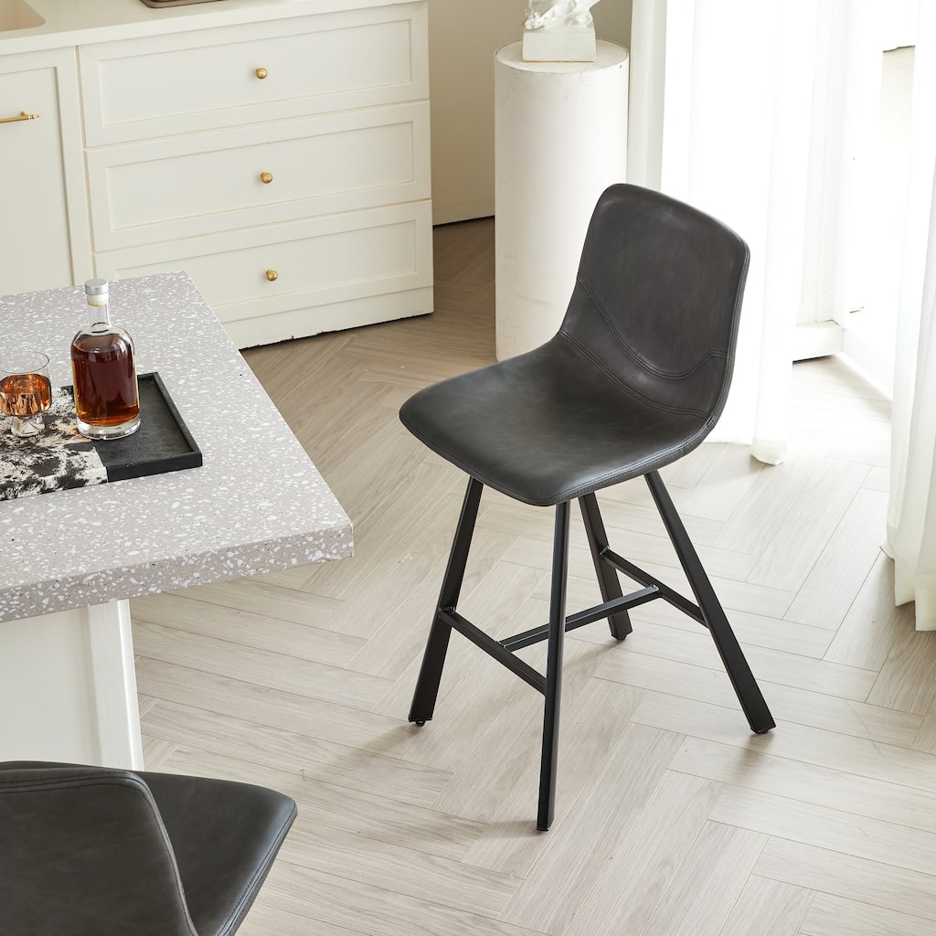 Rossetta 2-Piece Versatile Modern Style PU Bar Stool Set with Ergonomic Backrest and Reinforced Integrated Cross-Bar Footrest