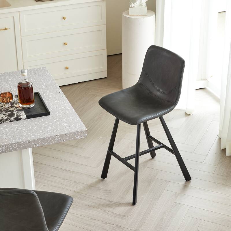 Set of 2 Bar Stool with Ergonomic Curved Backrest - Sturdy Black Metal Frame Counter Height Seating with Footrest