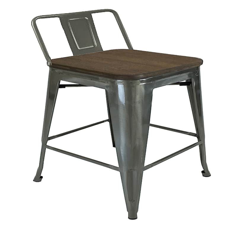 Set of 4 Industrial Style 30 Inch Wood and Metal Bar Height Chairs - 12” x 12” x 30”
