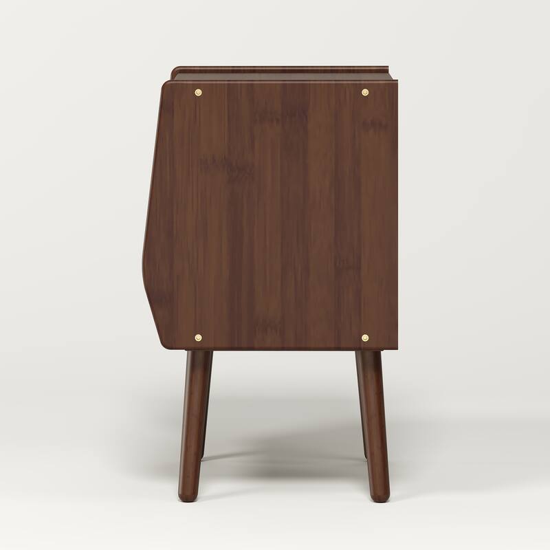 Nightstand With Drawer And Open Compartment, Solid Wood Legs