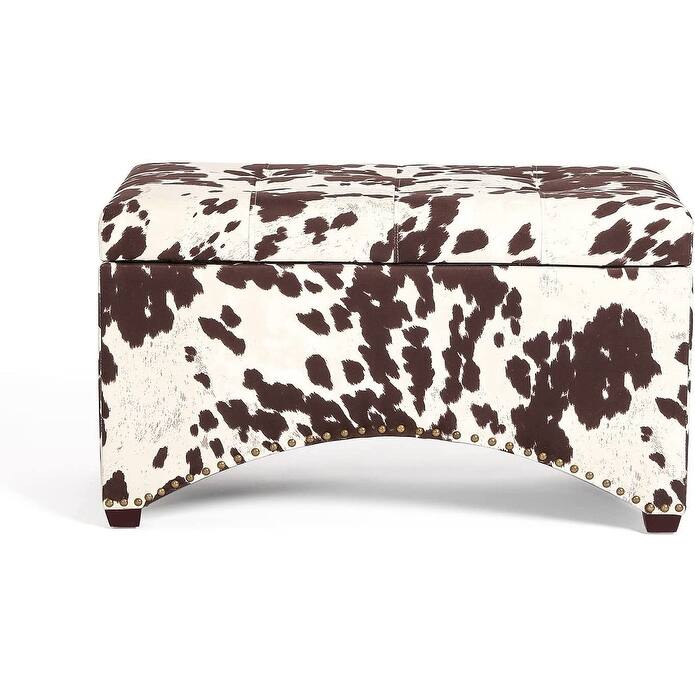 Adeco Linen Fabric Storage Ottoman Bench Footstool,Nailhead Trim - Cows