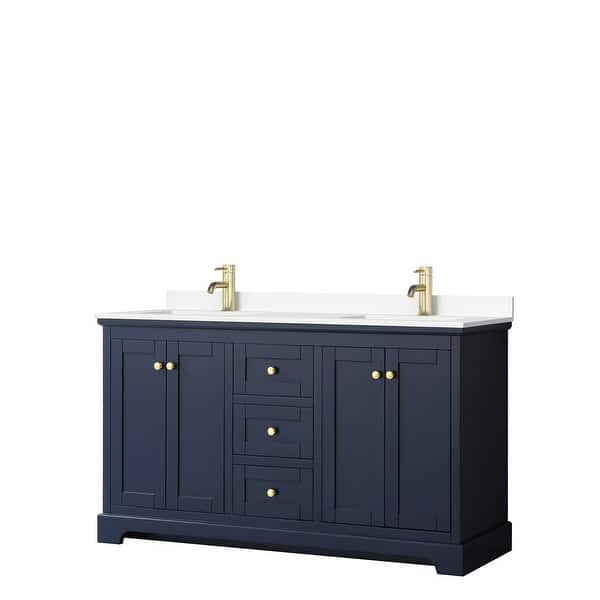 slide 2 of 60, Avery 60 Inch Double Vanity, Cultured Marble Top Dark Blue, Gold Trim, White Cultured Marble Top